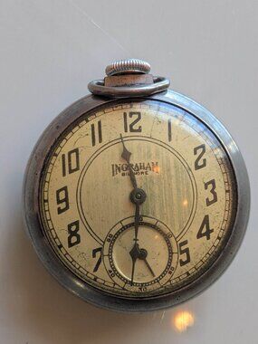 Vintage Ingraham Biltmore Pocket Watch Nickel Case Mechanical Wind-Up USA Retro